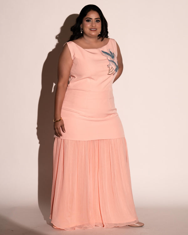 Peach flying birds dress