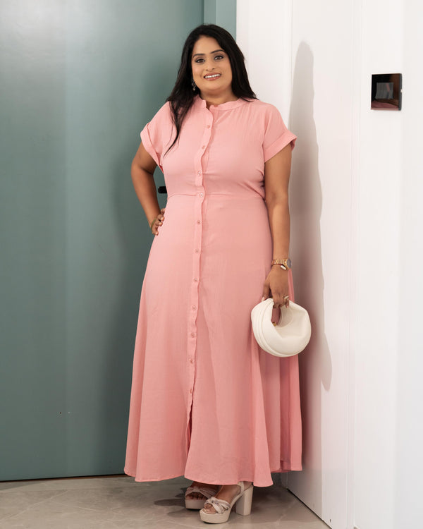 Peach  button down flared dress