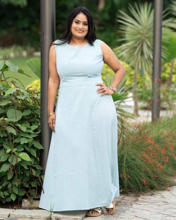 Mint blue linen dress
