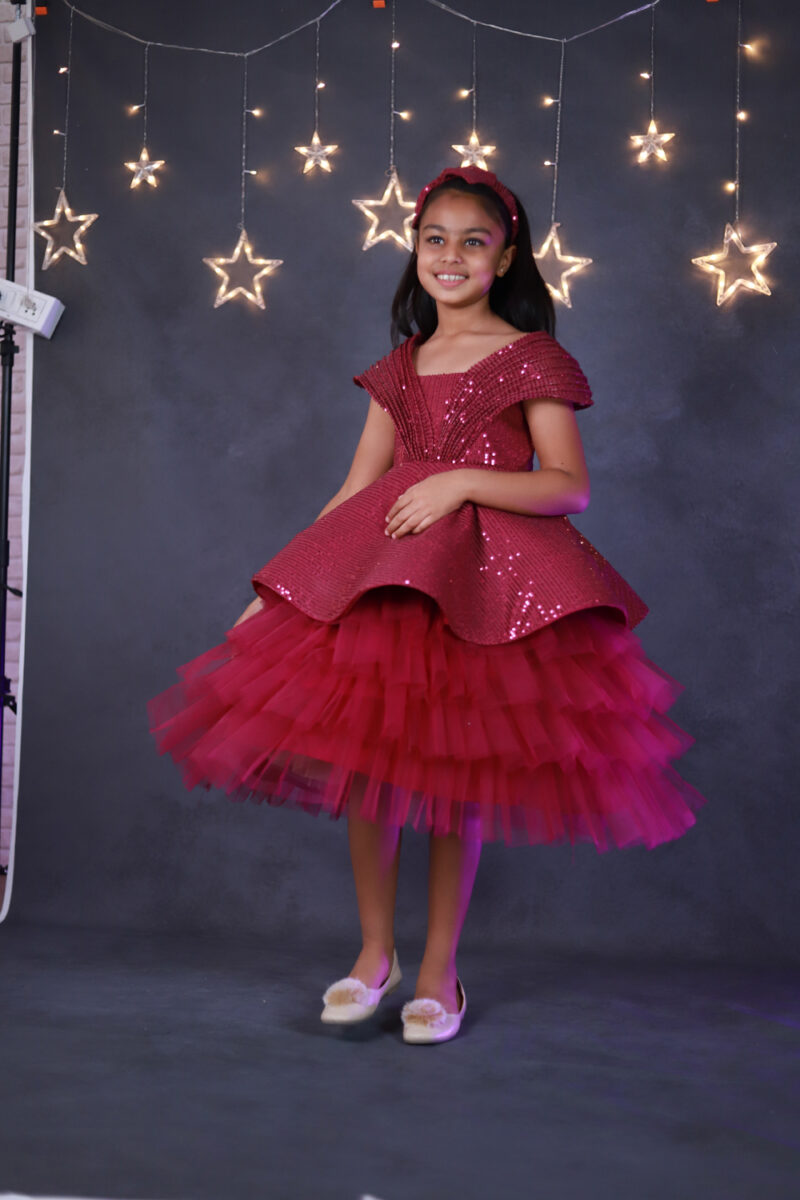 Maroon Sequence Dress - Image 4
