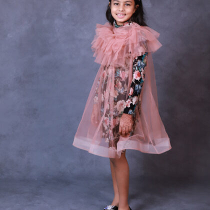 Peach N Black Floral Dress