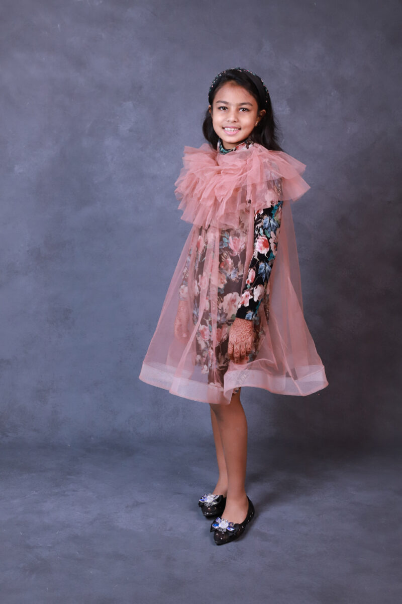 Peach N Black Floral Dress
