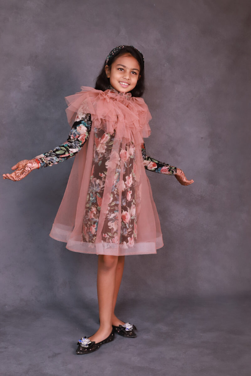 Peach N Black Floral Dress - Image 6