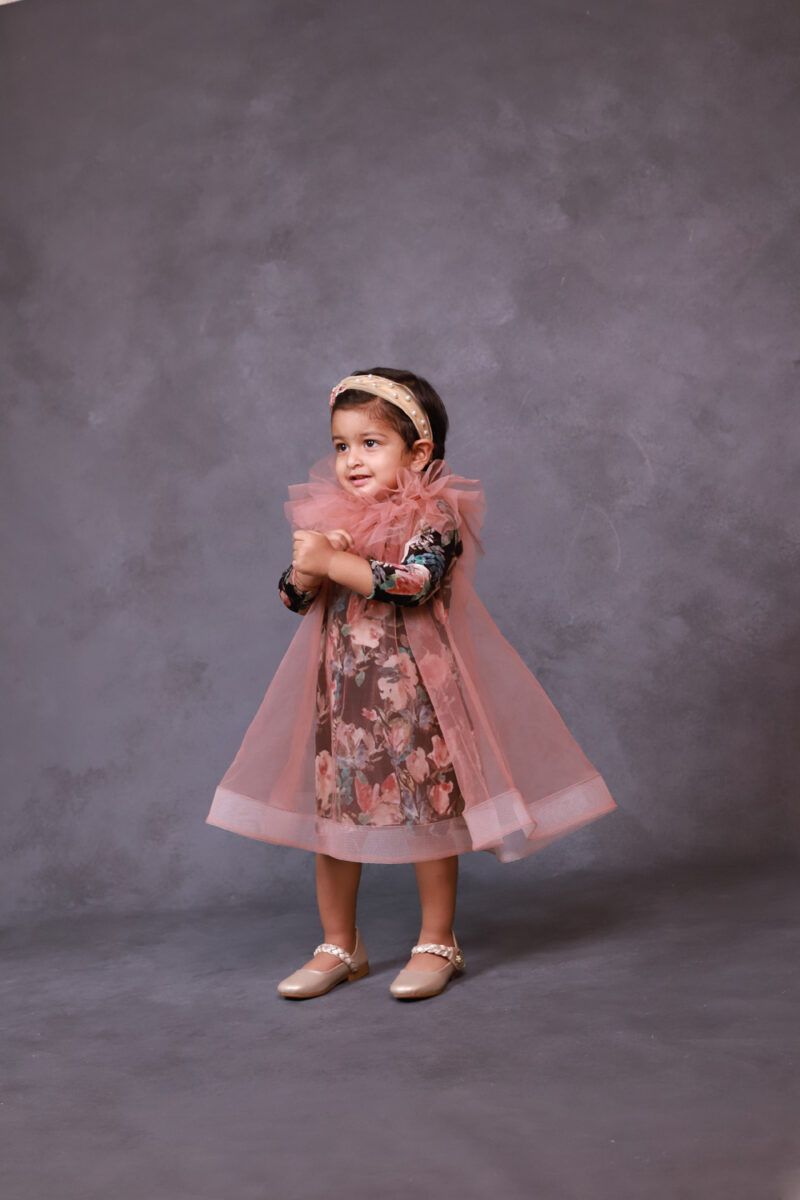 Peach N Black Floral Dress - Image 3