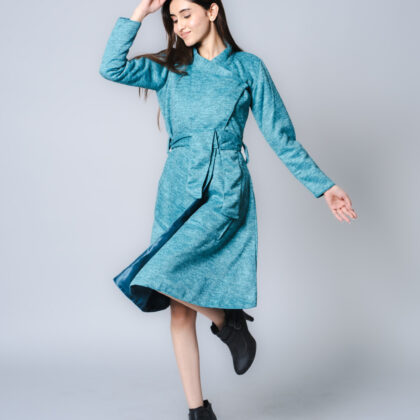 Cyan Wrap Woollen Dress