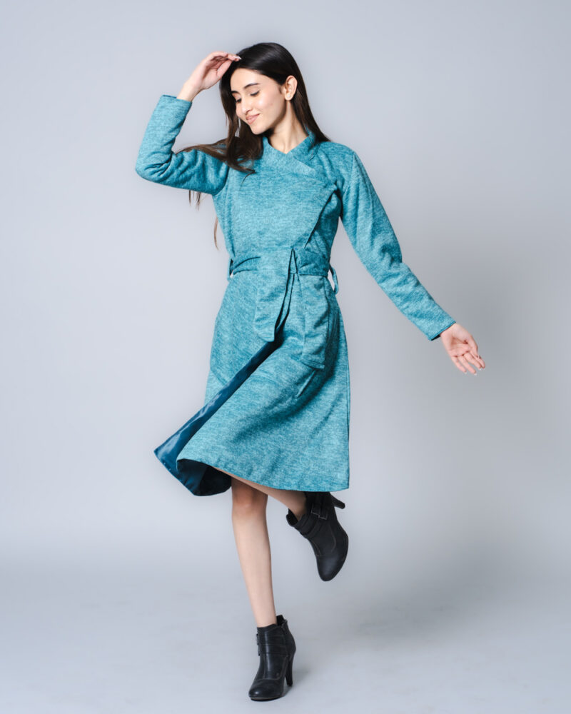 Cyan Wrap Woollen Dress