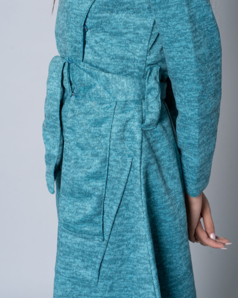 Cyan Wrap Woollen Dress - Image 6