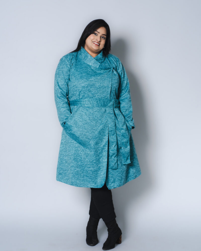 Cyan Wrap Woollen Dress - Image 4