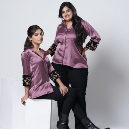 Satin Embellished Cuff Shirt