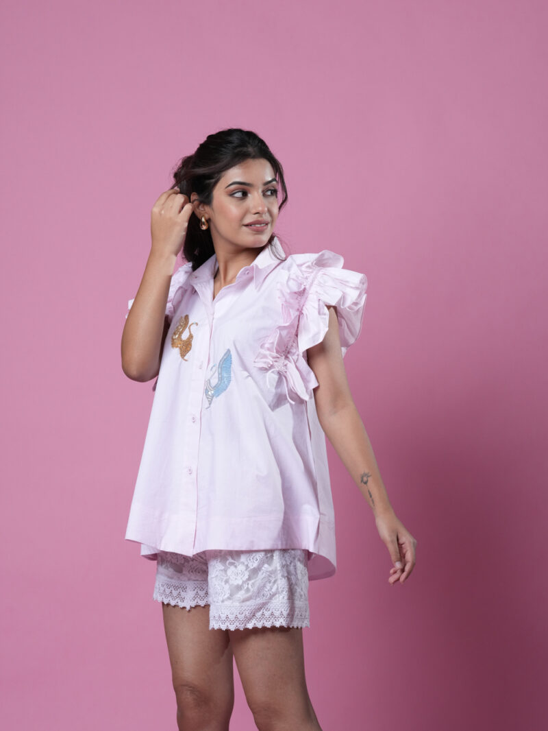 Baby Pink Ruffle Sleeve Shirt - Image 3