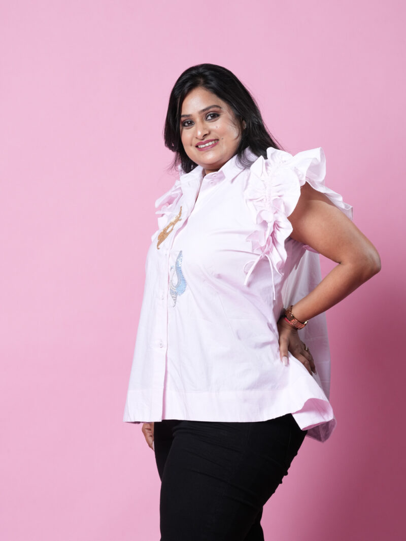 Baby Pink Ruffle Sleeve Shirt - Image 4